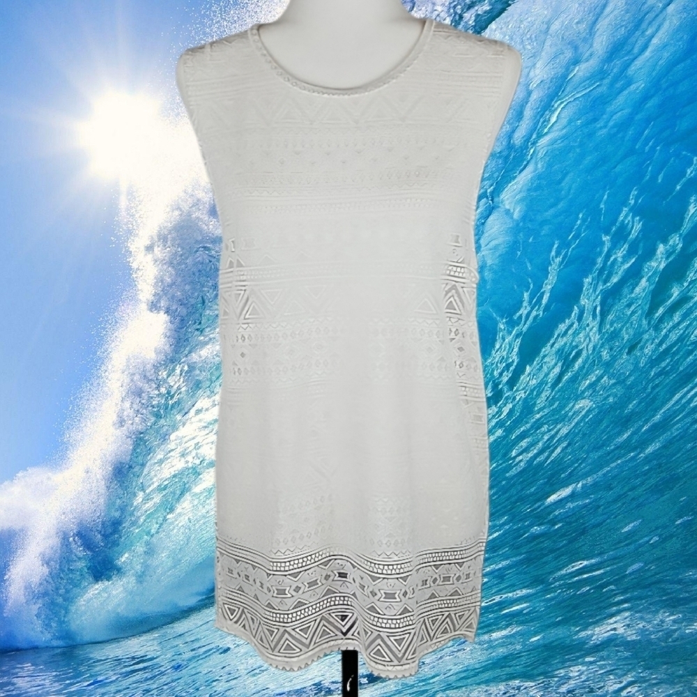 Women's White Top Sleeveless Tee Geometric Design Sheer H&M Size S